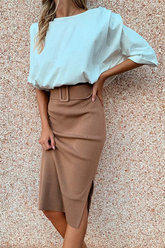 Kontatto - Longuette skirt in cinnamon knit