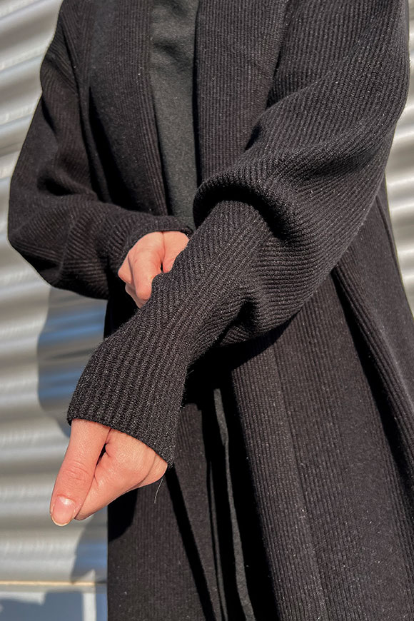 Vicolo - Long black cardigan with ribbed shawl collar