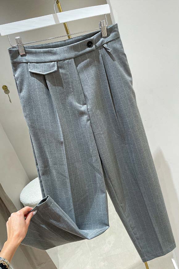 Haveone - Pantaloni taglio maschile gessati grigi