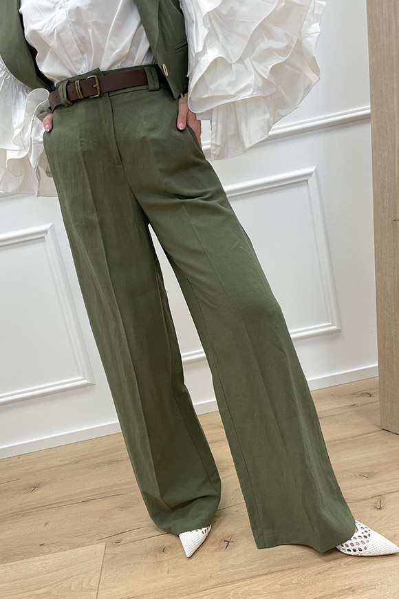 Haveone - Pantaloni militare misto lino con cintura
