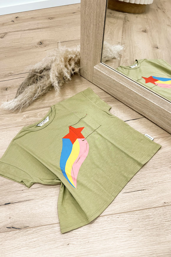 Piupiuchick - Tshirt khaki con stampa multicolor