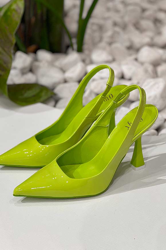 Ovyé - Acid green slingback sandals in patent leather with spool heel