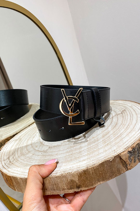Vicolo - Black belt with gold "VCL" logo