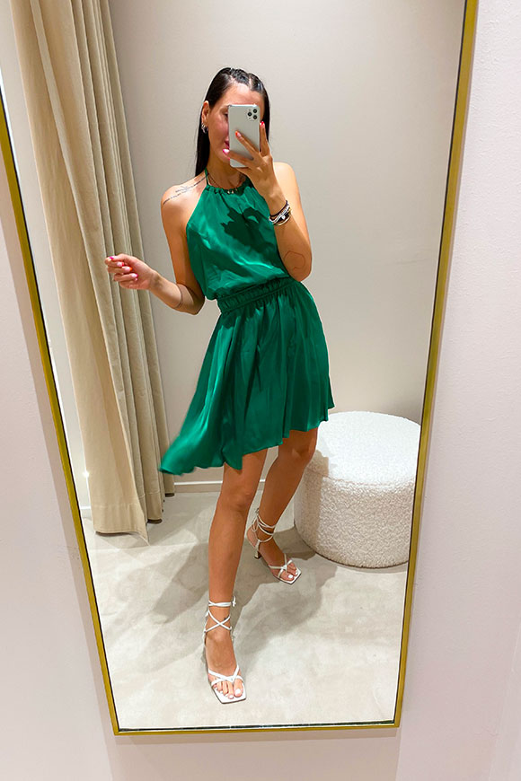 Tensione In - Emerald green satin dress with drawstring