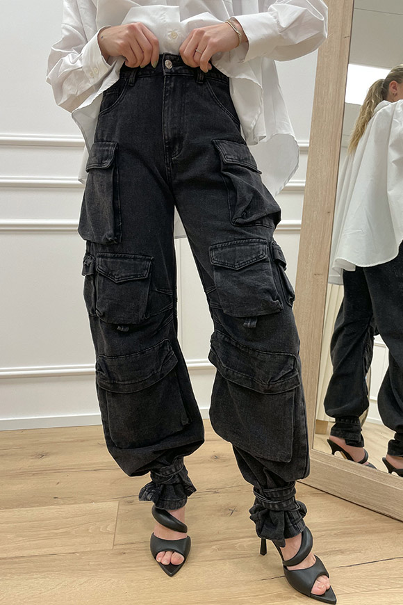 Tensione In - Jeans cargo nero slavato multi tasche
