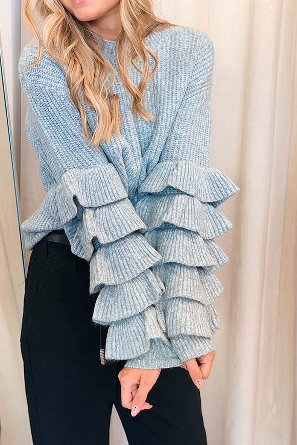 Glamorous - Gray sweater with flounces on the sleeves