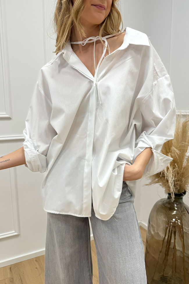 Vicolo - Camicia oversize bianca fiocco sul collo