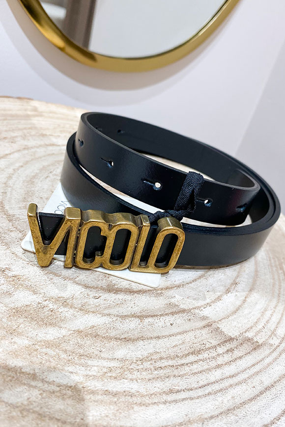 Vicolo - Cintura nera logo "Vicolo" bronzo