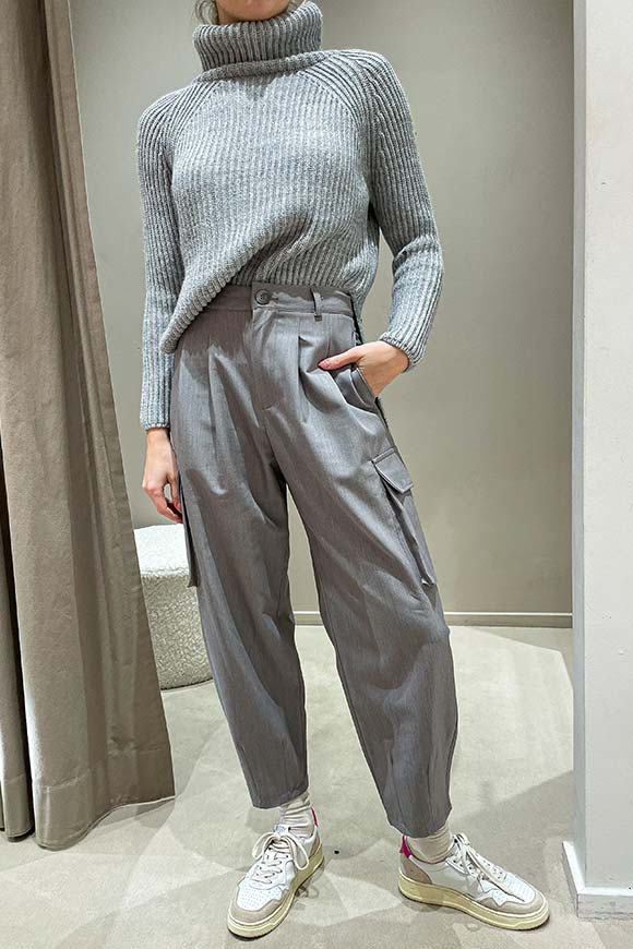 Haveone - Pantaloni grigi chiari cargo con tasconi