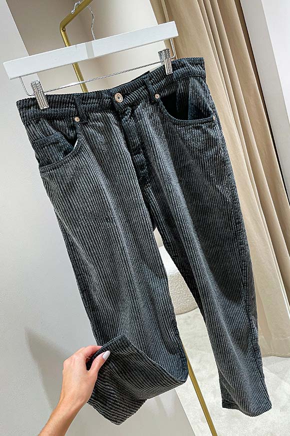 Berna - Pantaloni grigi scuri costine in velluto