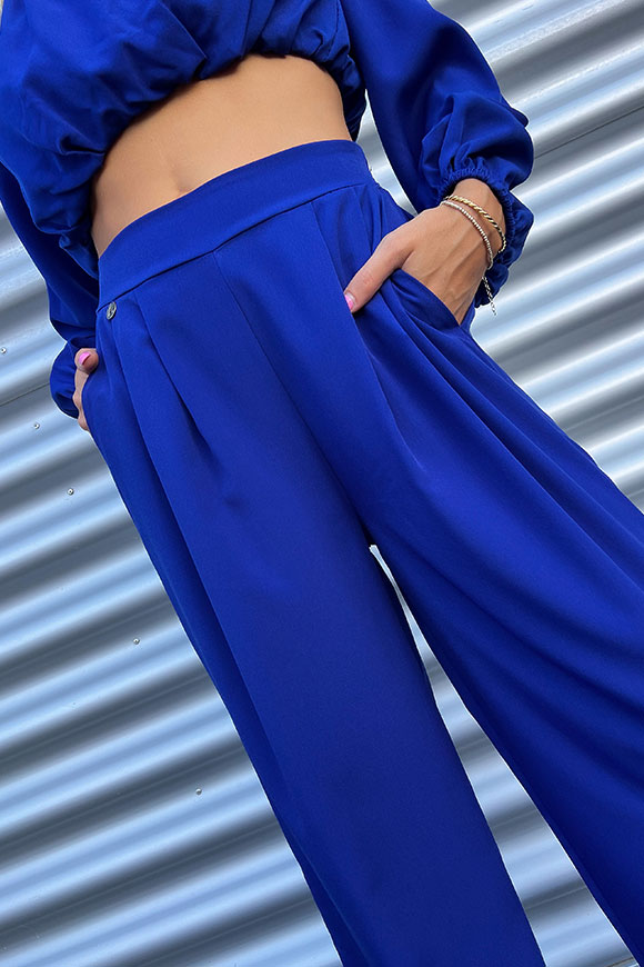 Kontatto - Pantaloni palazzo blu con molla sul retro