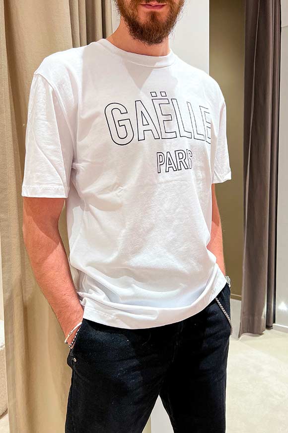 Gaelle - T shirt bianca con stampa logo centrale nero