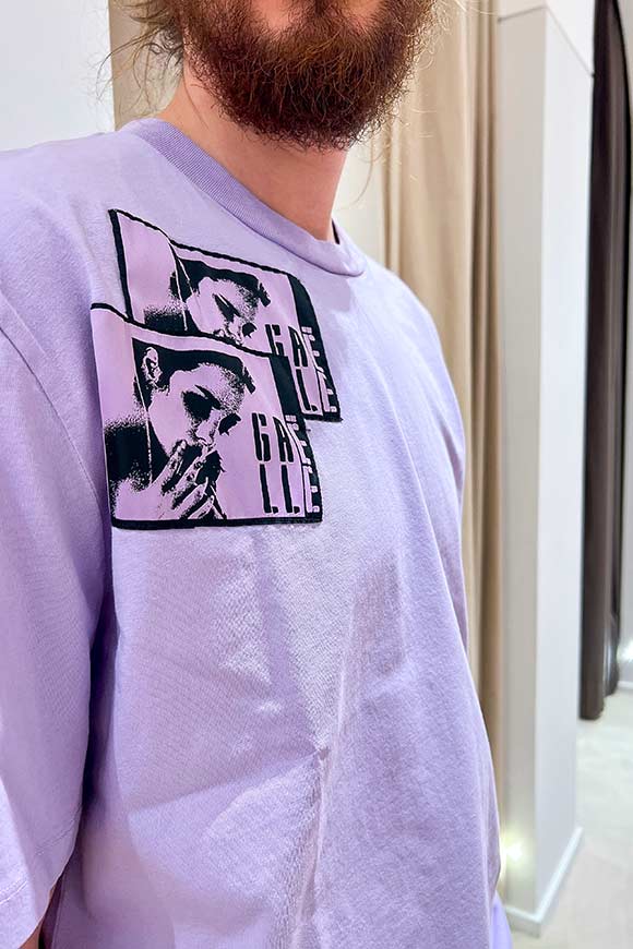 Gaelle - Lilac cotton t shirt with logo patch