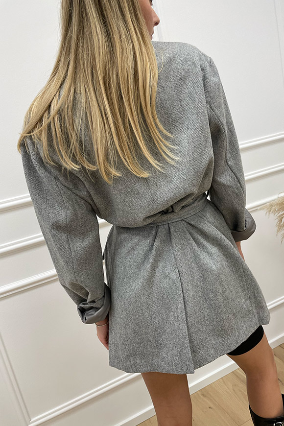 Glamorous - Cappotto grigio doppiopetto con cintura