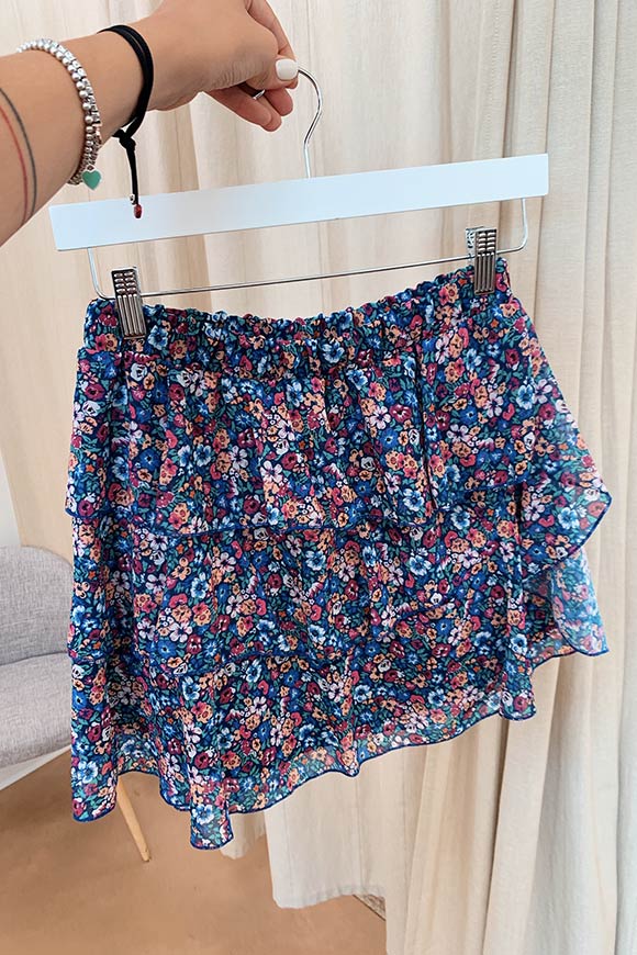 Vicolo - Blue floral skirt with flounces
