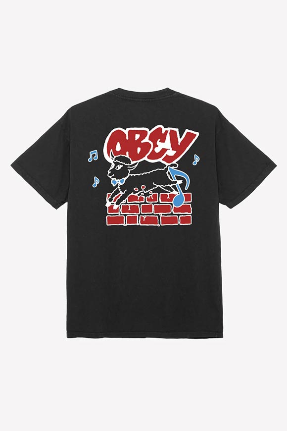 Obey - T shirt nera stampa "Out of Step" multicolor