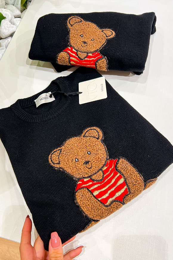 Vicolo - Black sweater with bouclé teddy bear