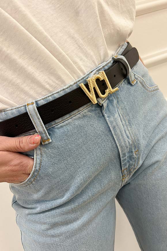 Vicolo - Cintura nera "VCL" zigrinato dorato