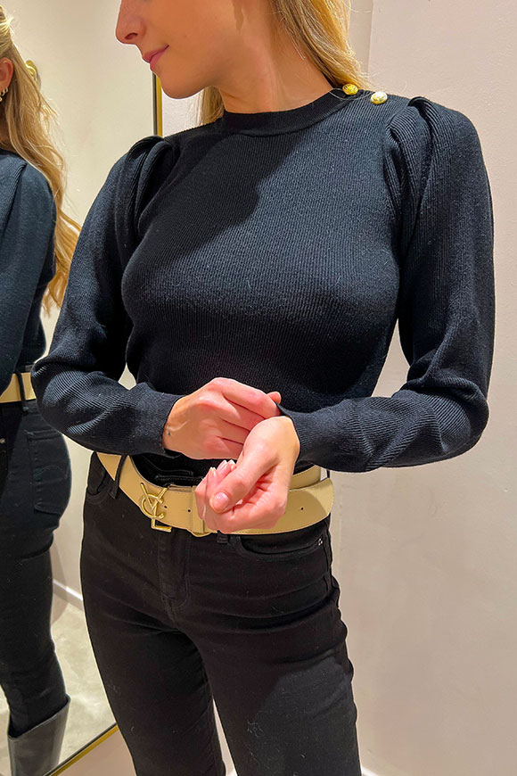 Vicolo - Black sweater with balloon sleeves and gold buttons