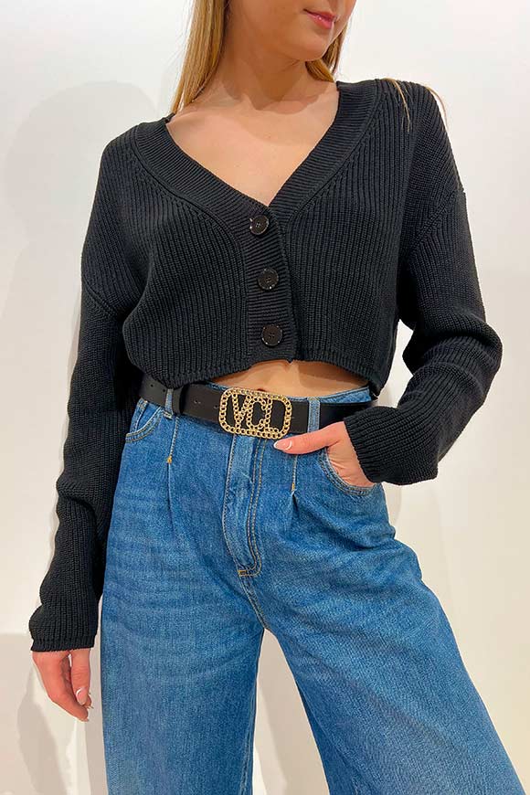 Vicolo - Black cropped knit cardigan with buttons
