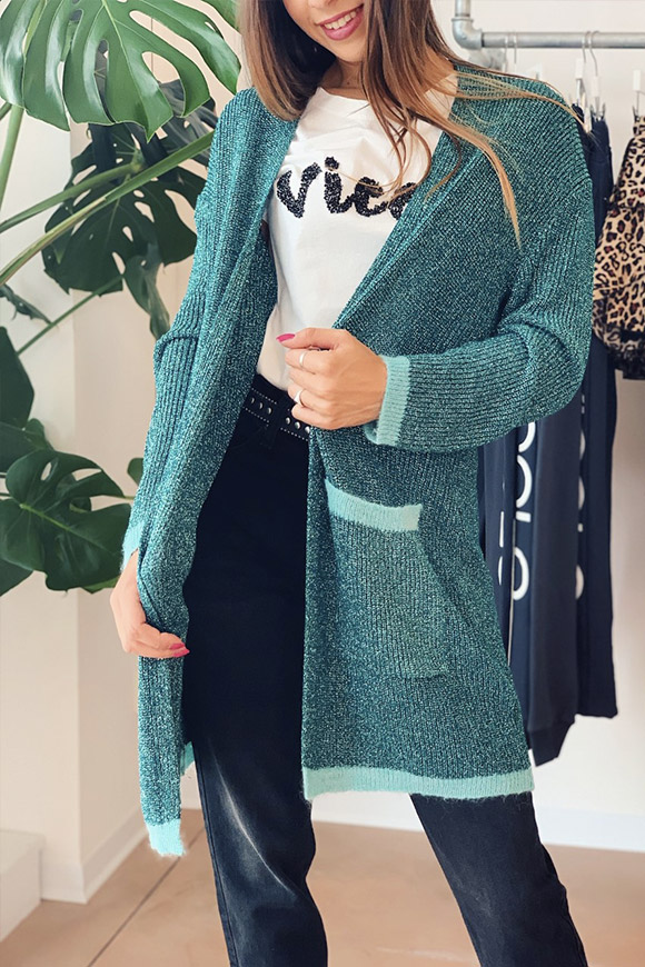 Vicolo - Knitted turquoise lamé cardigan
