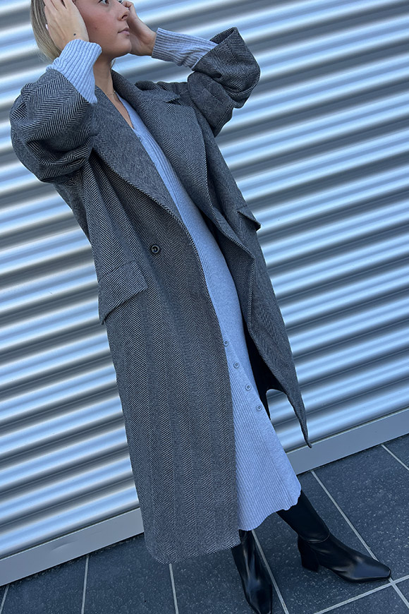 Glamorous - Cappotto over spinato grigio e nero doppiopetto