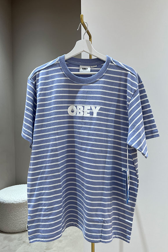 Obey - T shirt bianca e glicine con logo a contrasto bianco sul davanti