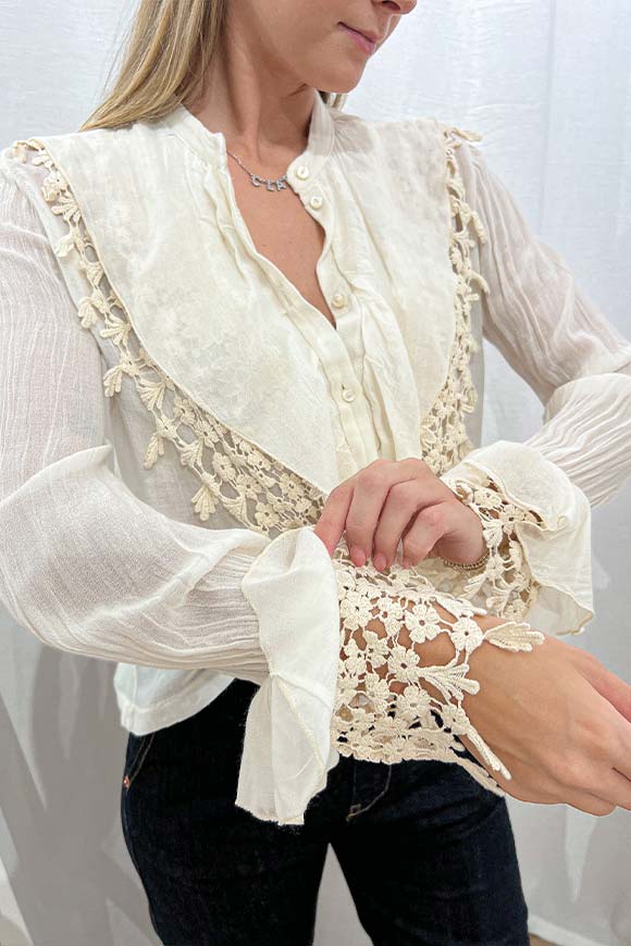 Haveone - Camicia avorio in garza con doppia rouches