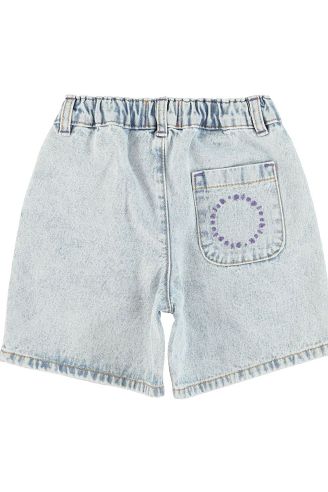 Piupiuchick - Pantaloncino washed blu denim tasca con logo