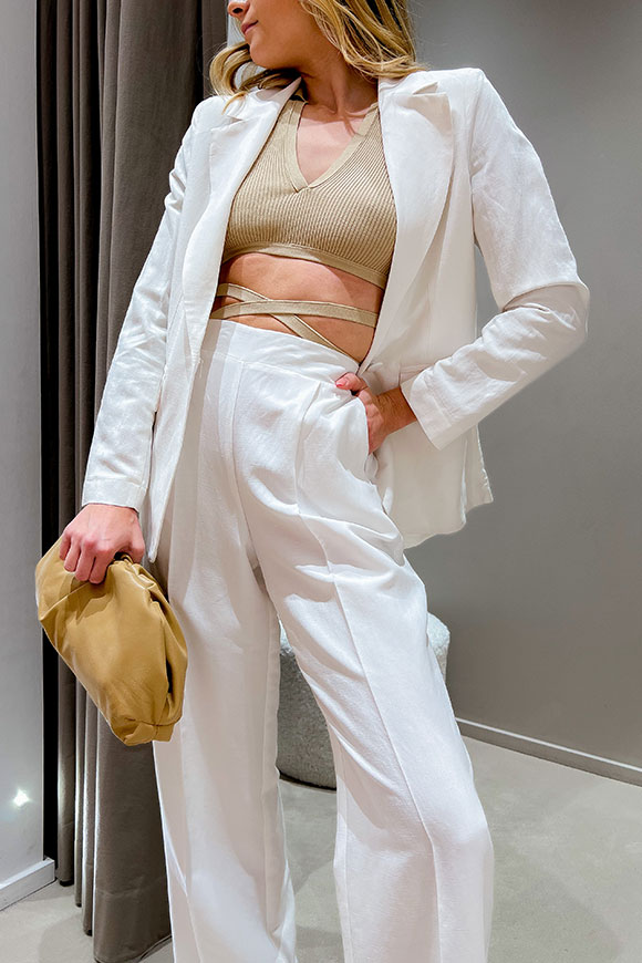 Kontatto - Pantaloni bianchi in misto lino con elastico
