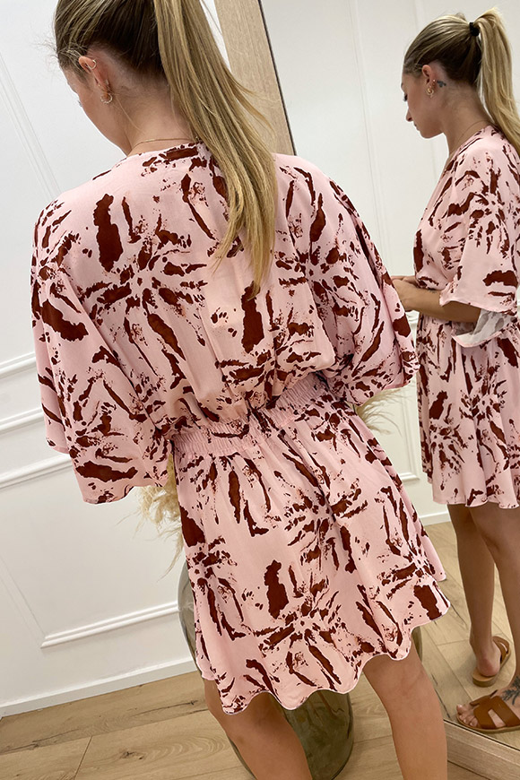 Haveone - Vestito kimono rosa e cioccolato