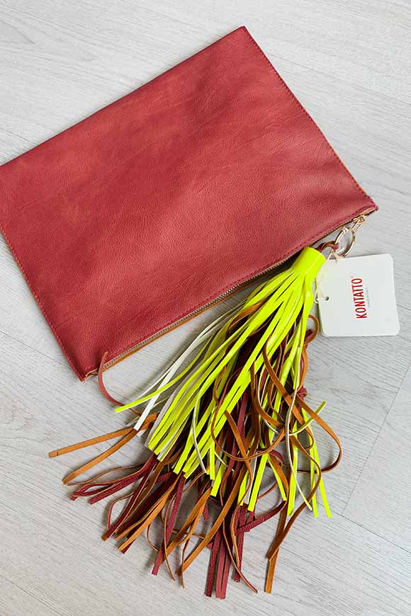 Kontatto - Pink leather clutch bag with tassel