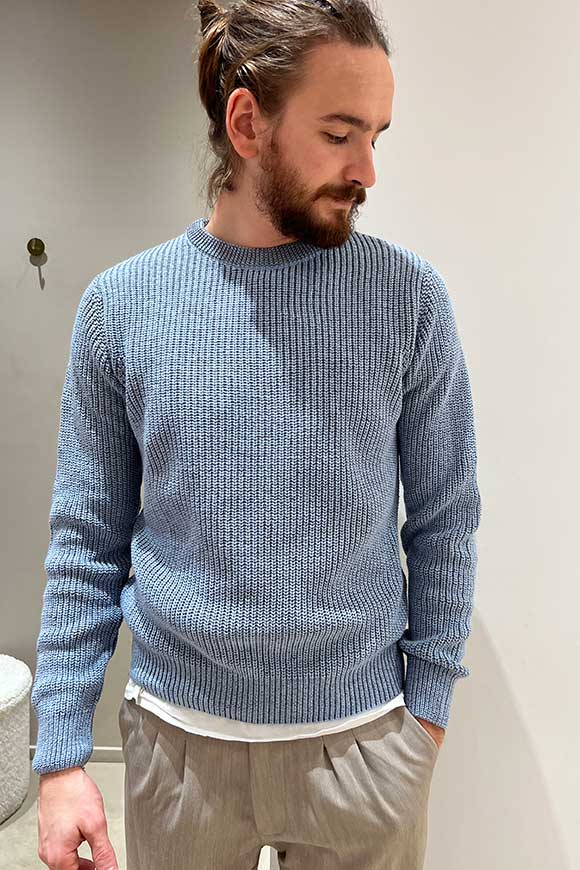 Berna - Maglione bicolore celeste in misto lana