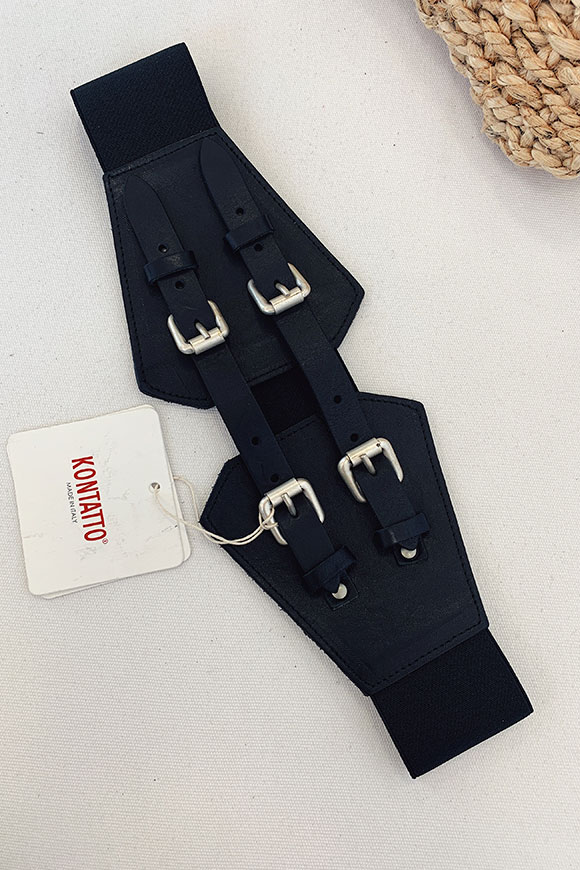 Kontatto - Cintura nera alta elastica con doppie fibbie