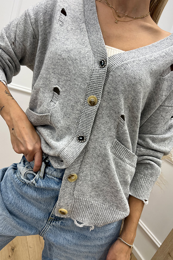 Vicolo - Cardigan grigio con bottoni gioiello