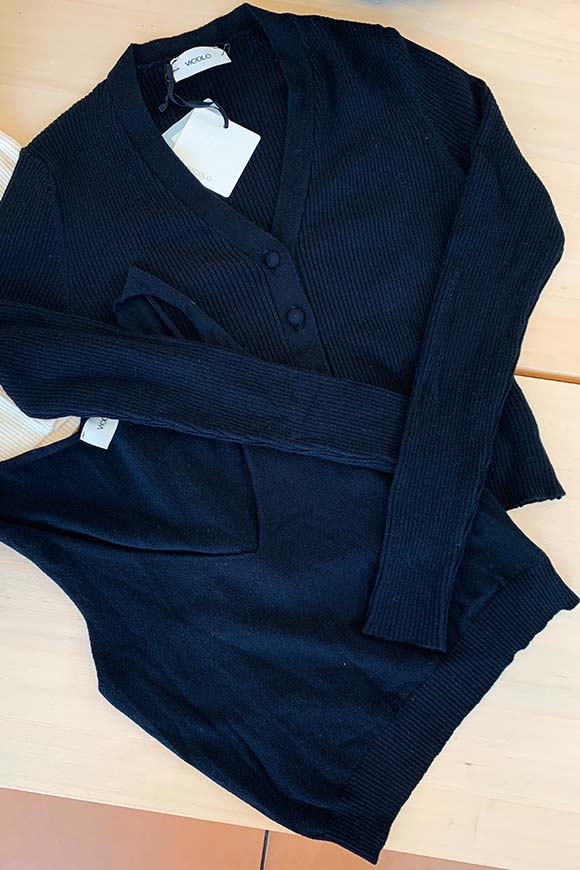 Vicolo - Coordinated top + cardigan in black knit