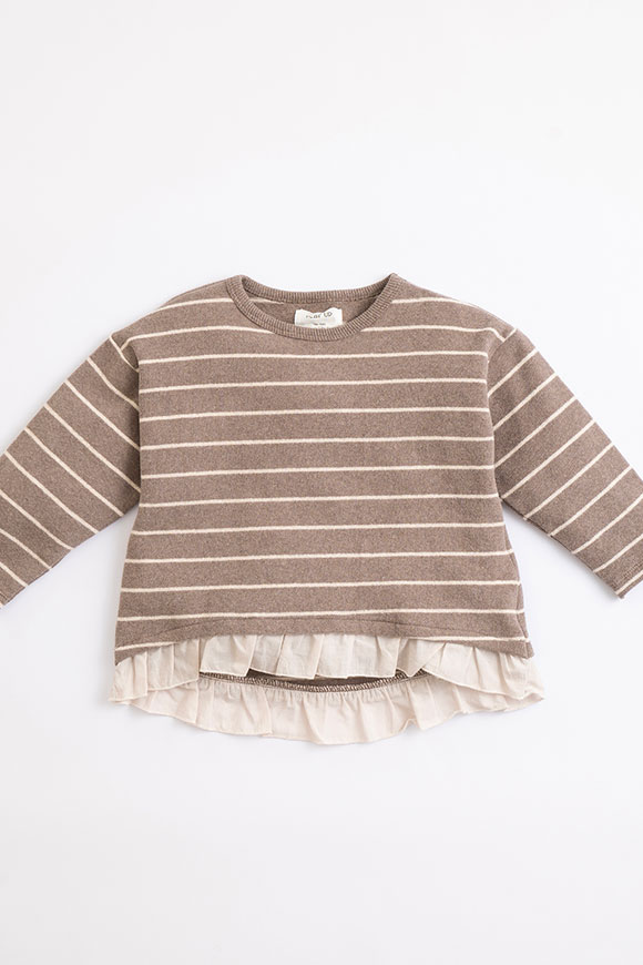 Play Up - Gray and cream striped sweater with Frame ruffles