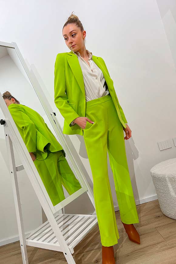 Dixie - Acid green flared trousers in technical fabric