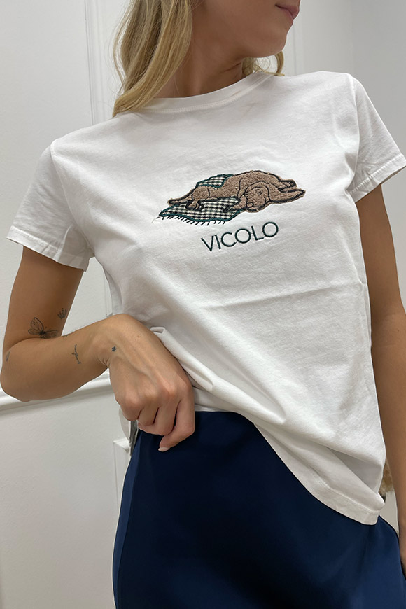 Vicolo - T shirt bianca patch labrador