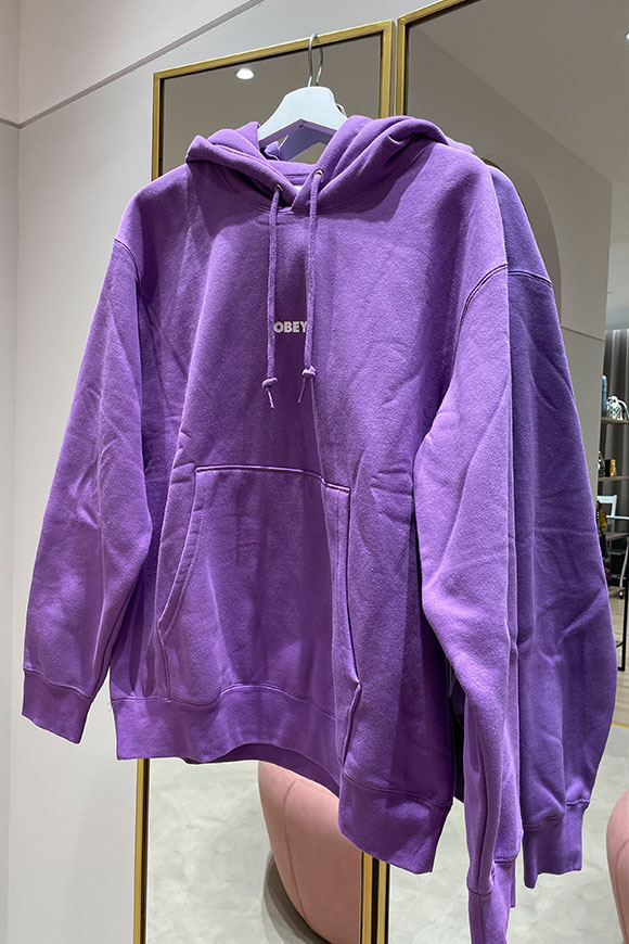 Obey - Contrast logo printed purple sweatshirt with hood