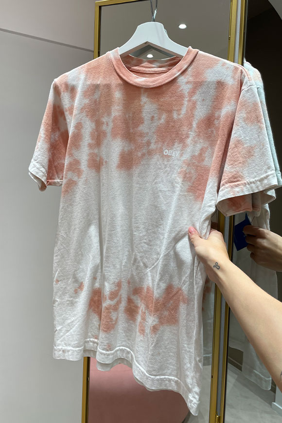 Obey - T-shirt in tie-dye bianca e salmone