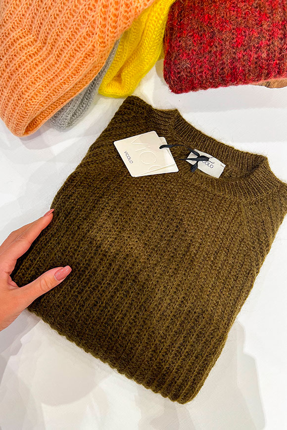 Vicolo - Khaki English knit sweater in mohair blend