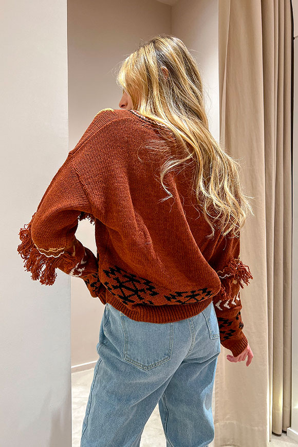 Vicolo - Rusty "Courmayeur" sweater with fringes and trimmings
