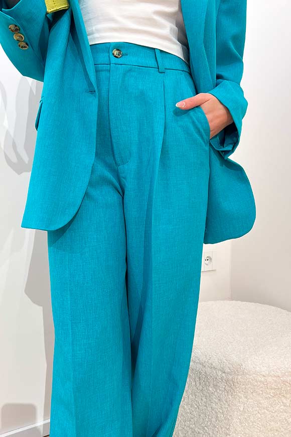 Vicolo - Turquoise palazzo trousers with masculine cut