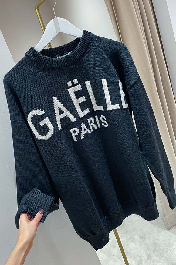 Gaelle - Maglione jacquard nero logo bianco in lana