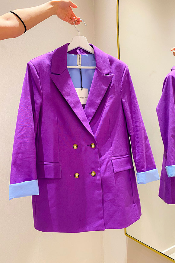 Tensione In - Purple double-breasted linen jacket