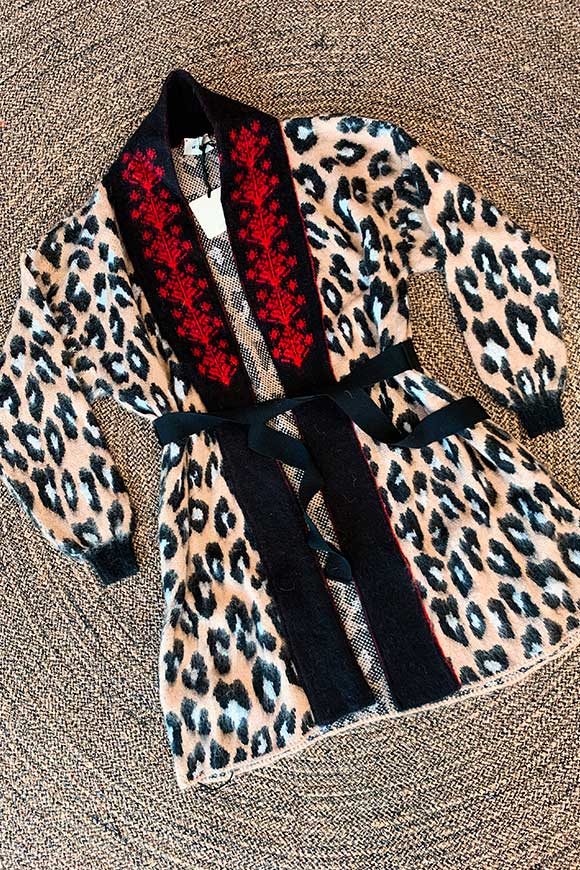 Vicolo - Long leopard poncho with belt