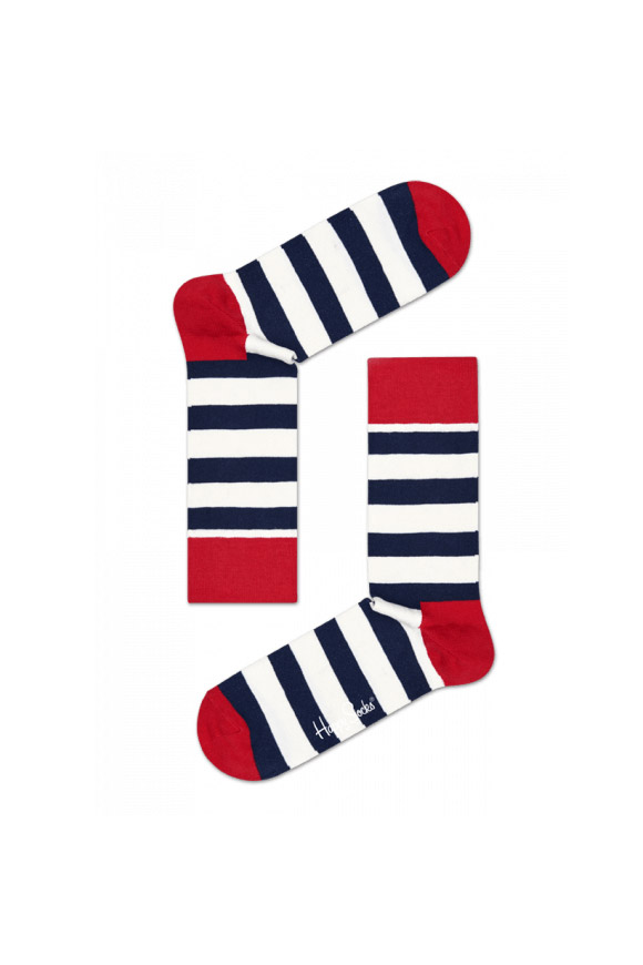 Happy Socks - Calze stirpe bianche rosse e blu Unisex