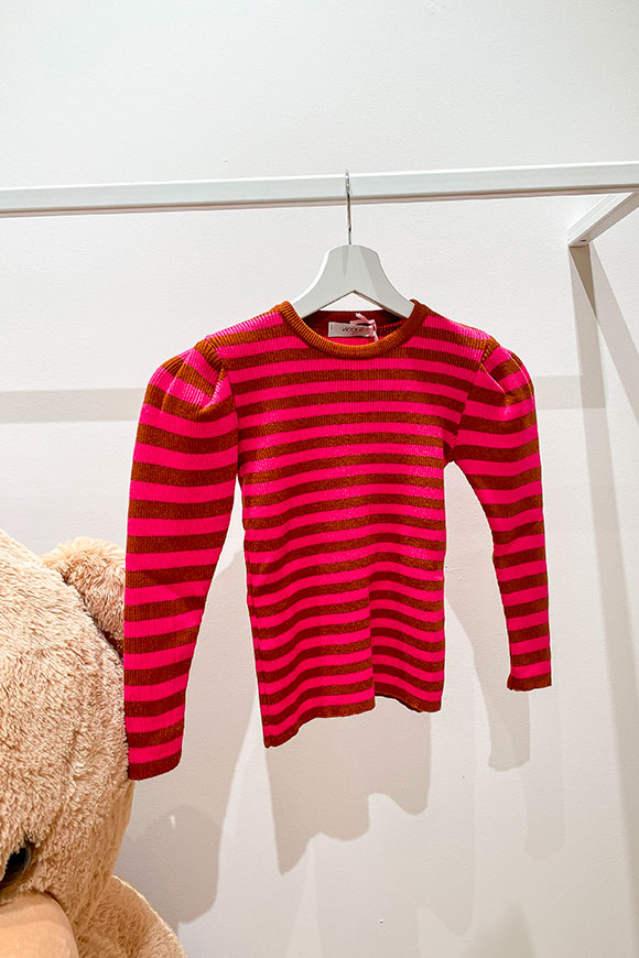 Vicolo Bambina - Camellia and camel striped sweater with balloon sleeves