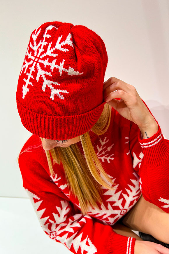 Vicolo - Cappello rosso a cuffia fiocco di neve
